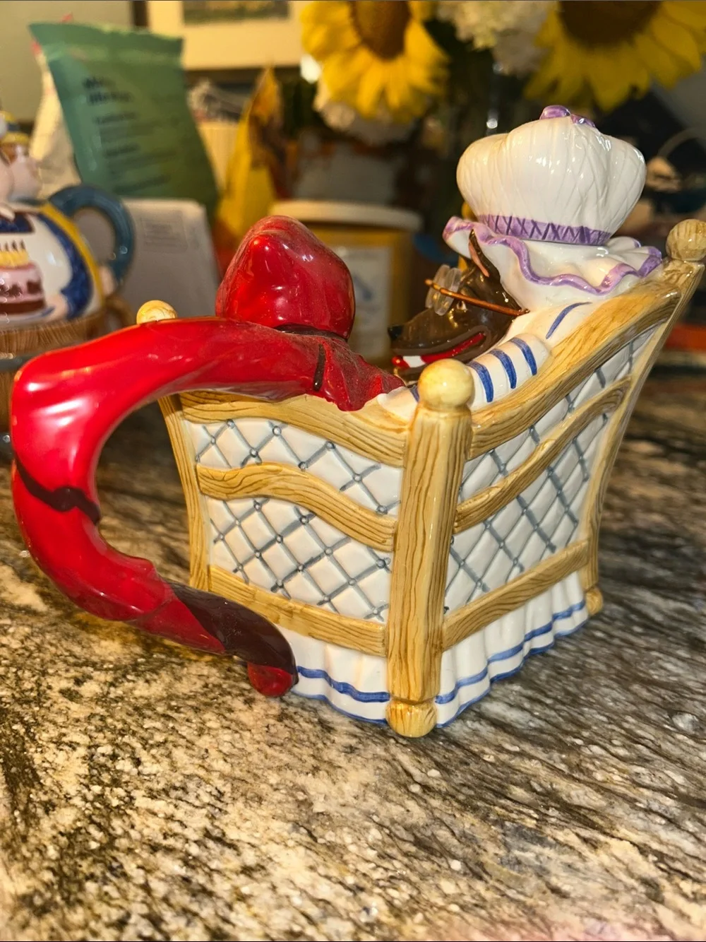 Ceramic Little Red Riding Hood Teapot - Red, White, Blue